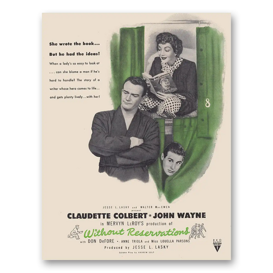 1946 Without Reservations Movie Promo Claudette Colbert and John Wayne Vintage Magazine Print Ad