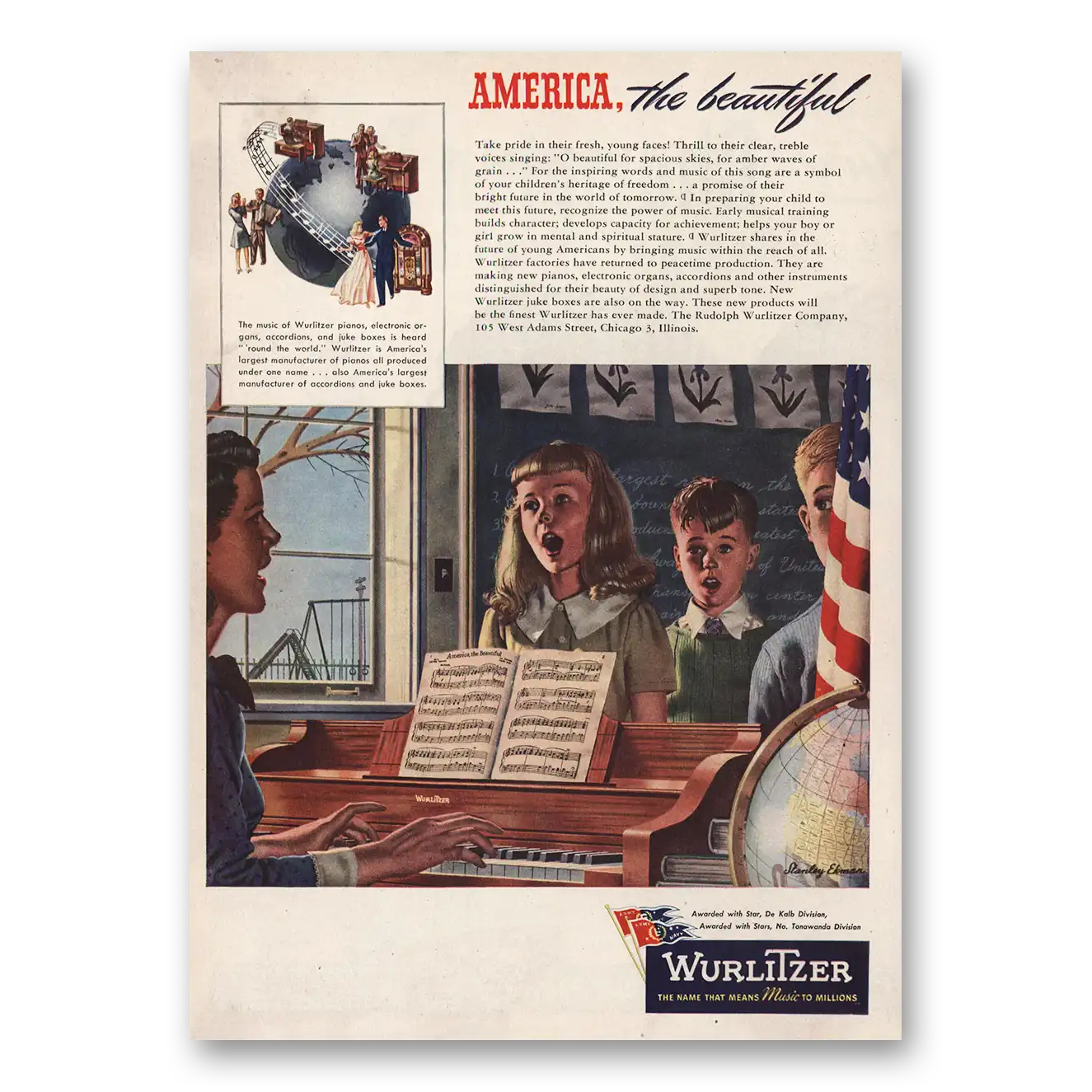 1946 Wurlitzer Piano America the Beautiful Vintage Magazine Print Ad