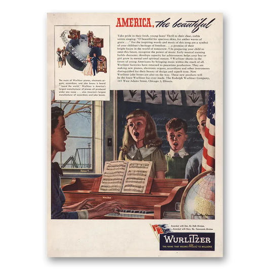 1946 Wurlitzer Piano America the Beautiful Vintage Magazine Print Ad