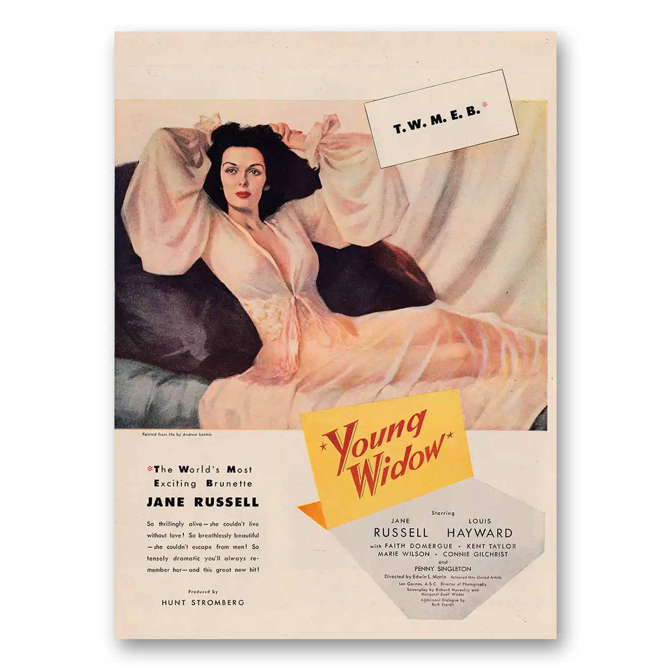 1946 Young Widow Movie Promo Jane Russell and Louis Hayward Vintage Magazine Print Ad