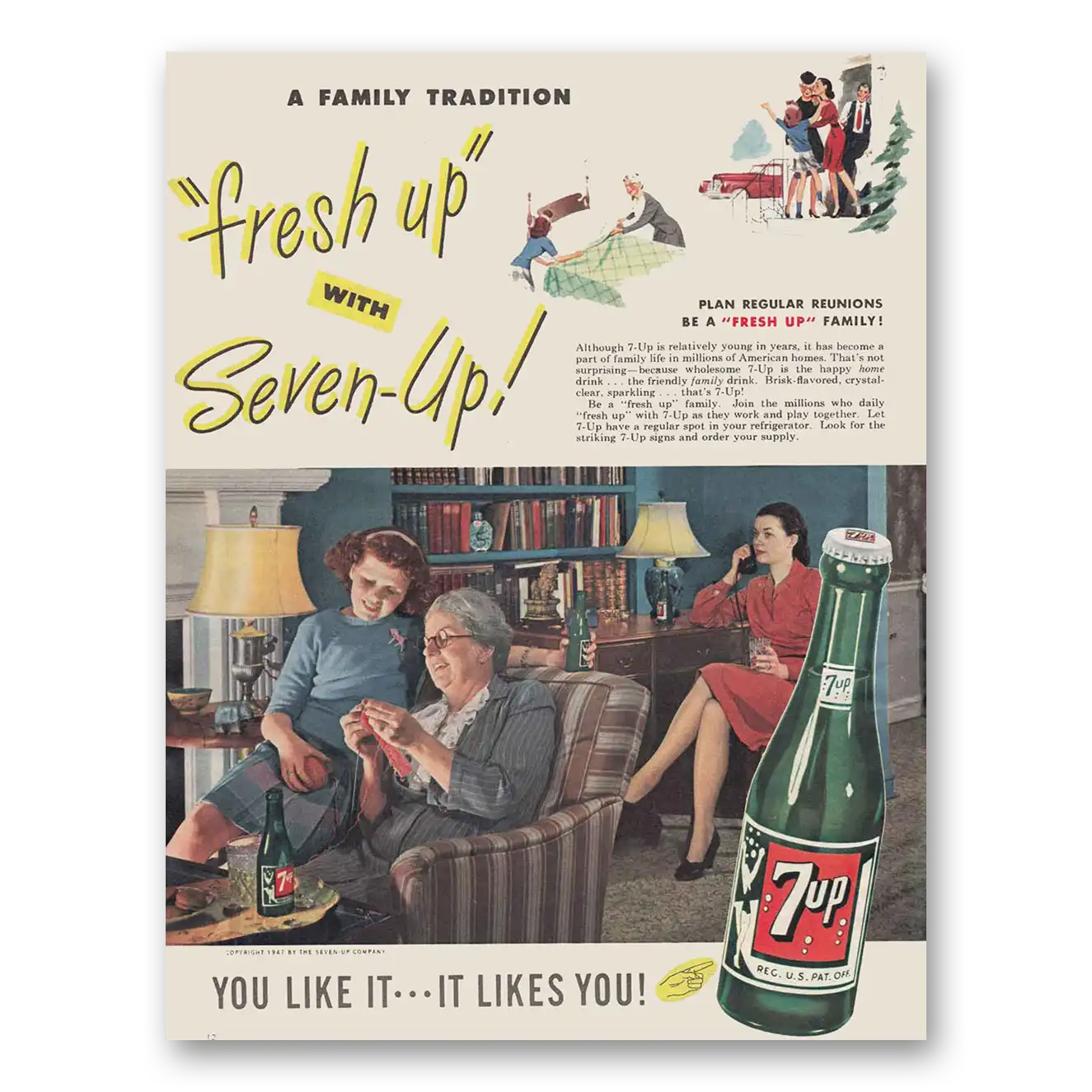 1947 7Up Fresh Up Vintage Magazine Print Ad