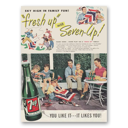 1947 7Up Fresh Up Sky High in Family Fun Vintage Magazine Print Ad