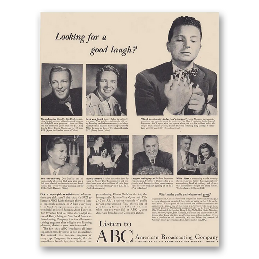 1947 ABC American Broadcasting Looking for a Good Laugh Bing Crosby Vintage Magazine Print Ad