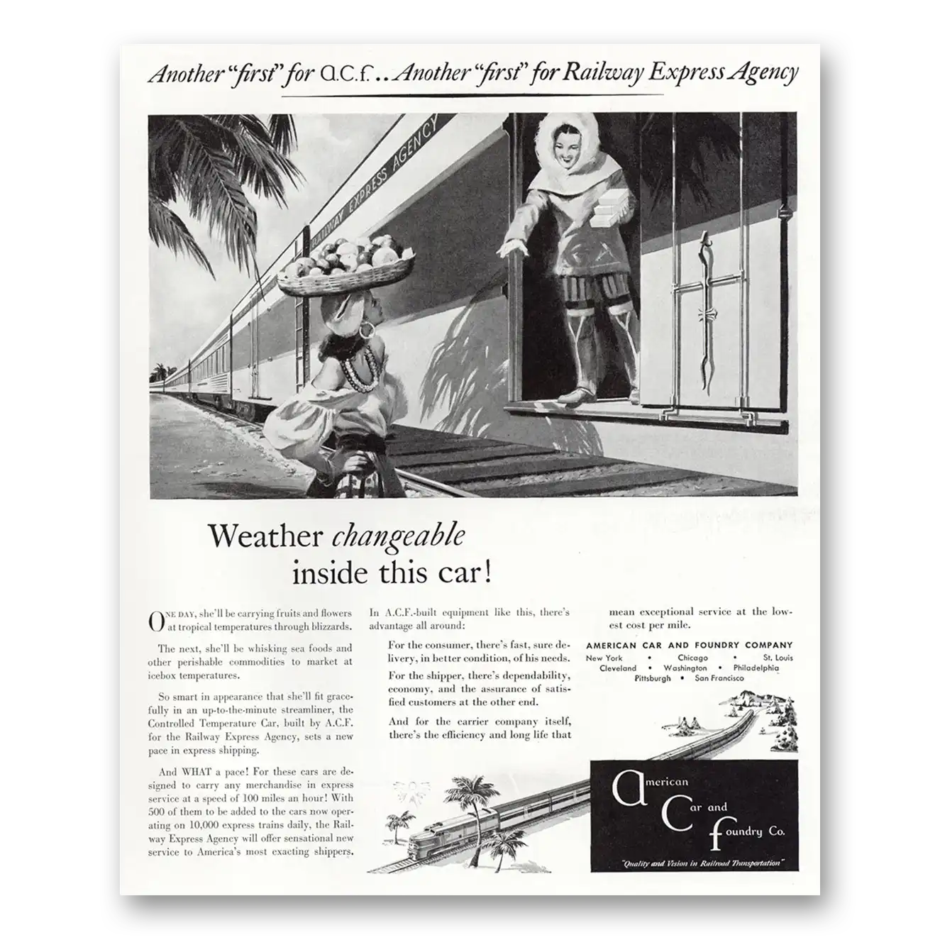 1947 American Car and Foundry Weather Changeable Inside This Car Vintage Magazine Print Ad