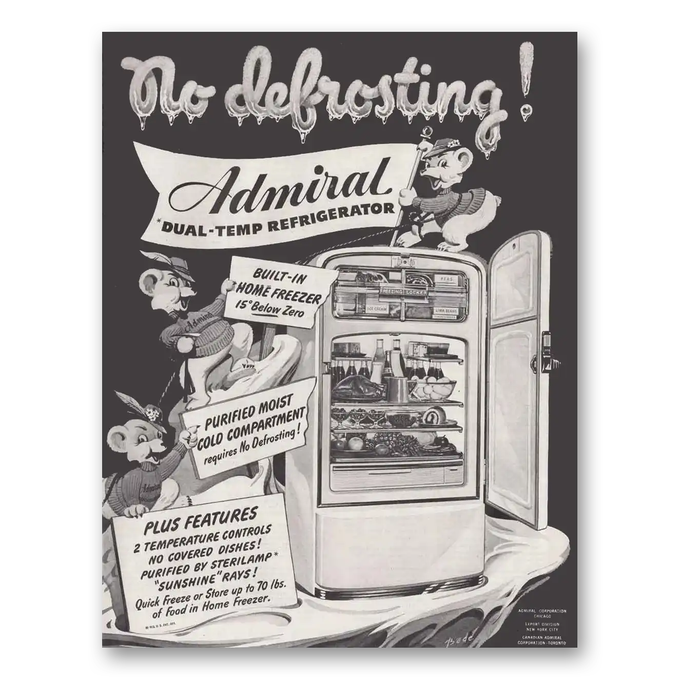 1948 Admiral Refrigerator Dual Temp Refrigerator No Defrosting Vintage Magazine Print Ad