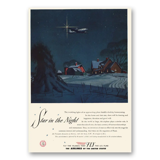 1947 Airlines of the United States Star in the Night Vintage Magazine Print Ad