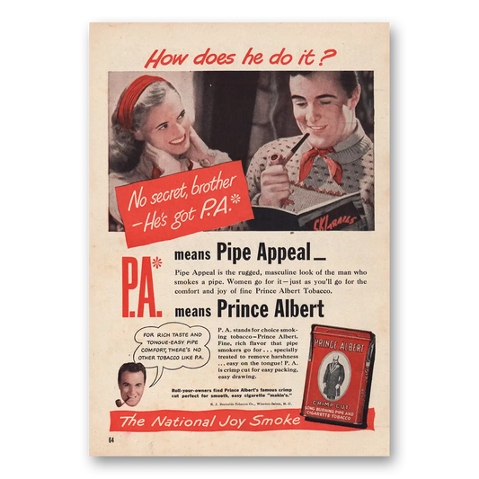 1947 Prince Albert Tobacco No Secret Brother Vintage Magazine Print Ad