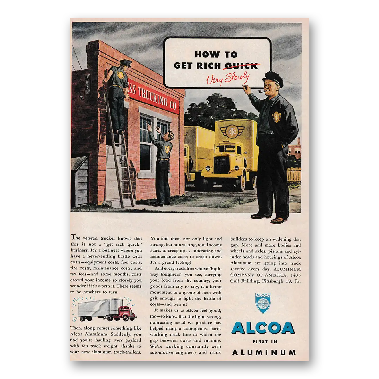 1947 Alcoa How to Get Rich Very Slowly Vintage Magazine Print Ad