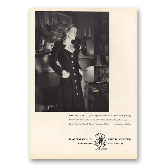 1947 B Altman Fireside Coat Vintage Magazine Print Ad