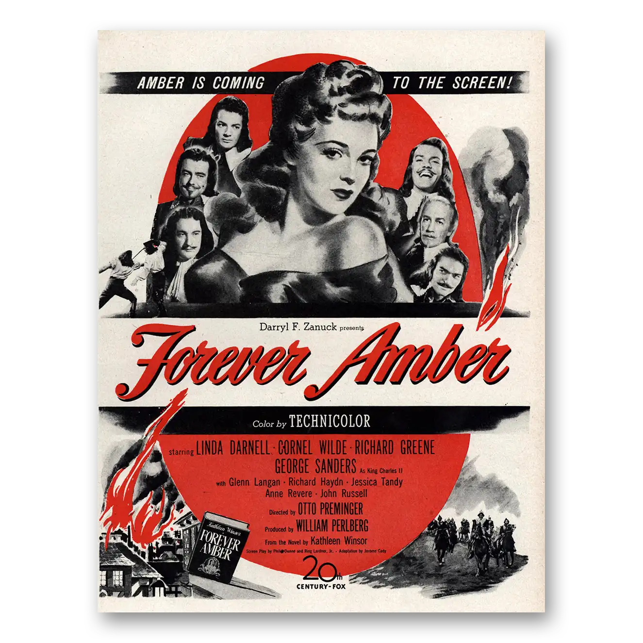 1947 Forever Amber Movie Promo Linda Darnell and Cornel Wilde Vintage Magazine Print Ad