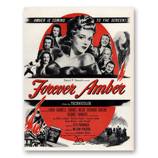 1947 Forever Amber Movie Promo Linda Darnell and Cornel Wilde Vintage Magazine Print Ad