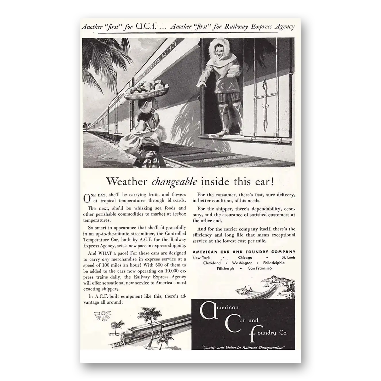 1947 American Car and Foundry Weather Changeable Vintage Magazine Print Ad