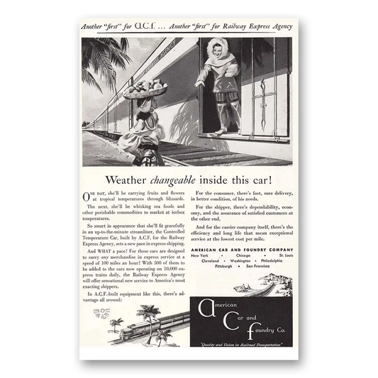 1947 American Car and Foundry Weather Changeable Vintage Magazine Print Ad