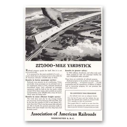 1947 Association of American Railroads Mile Yardstick Vintage Magazine Print Ad