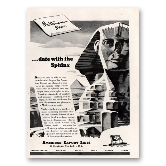 1947 American Export Lines Date With the Sphinx Vintage Magazine Print Ad