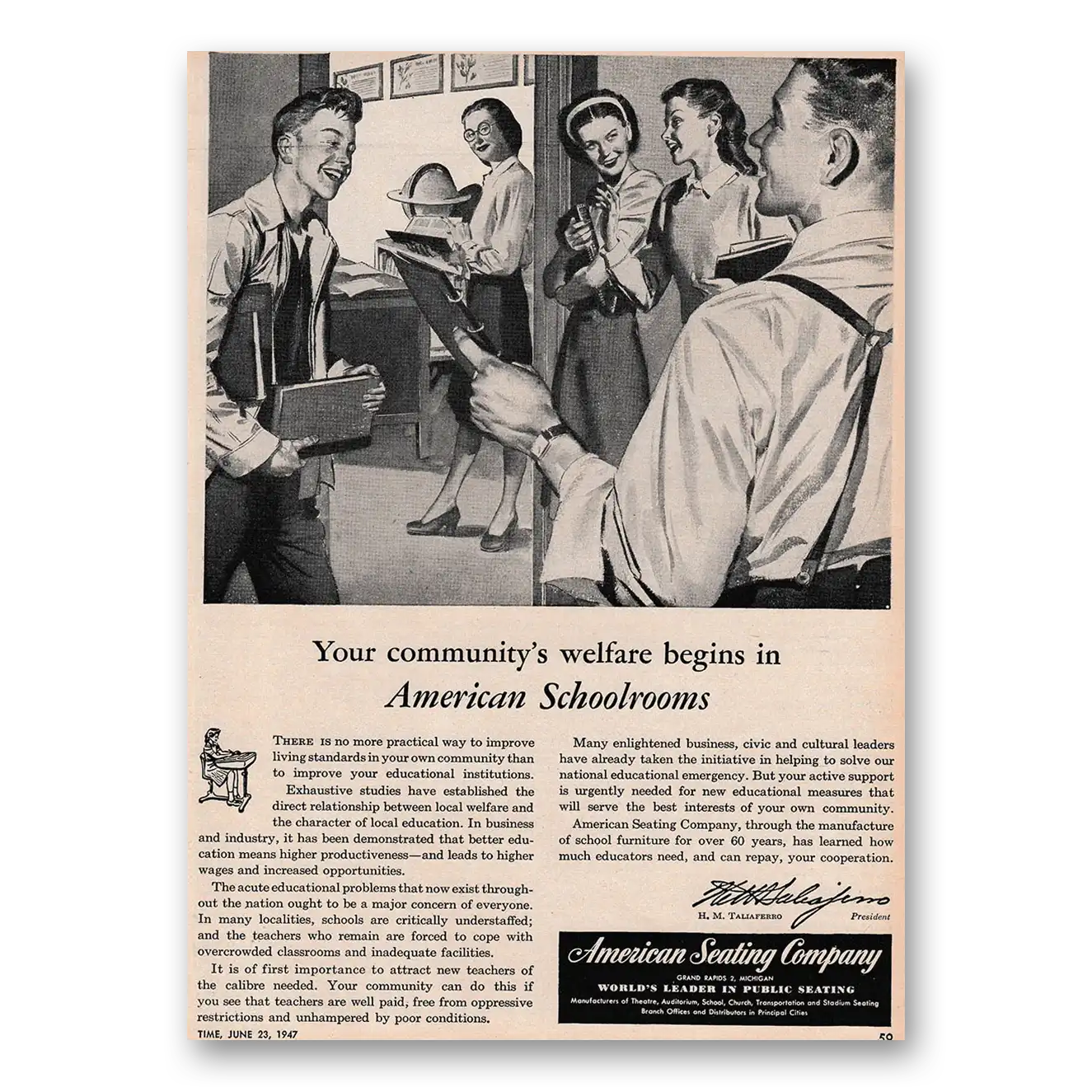 1947 American Seating Company Communitys Welfare American Schoolrooms Vintage Magazine Print Ad