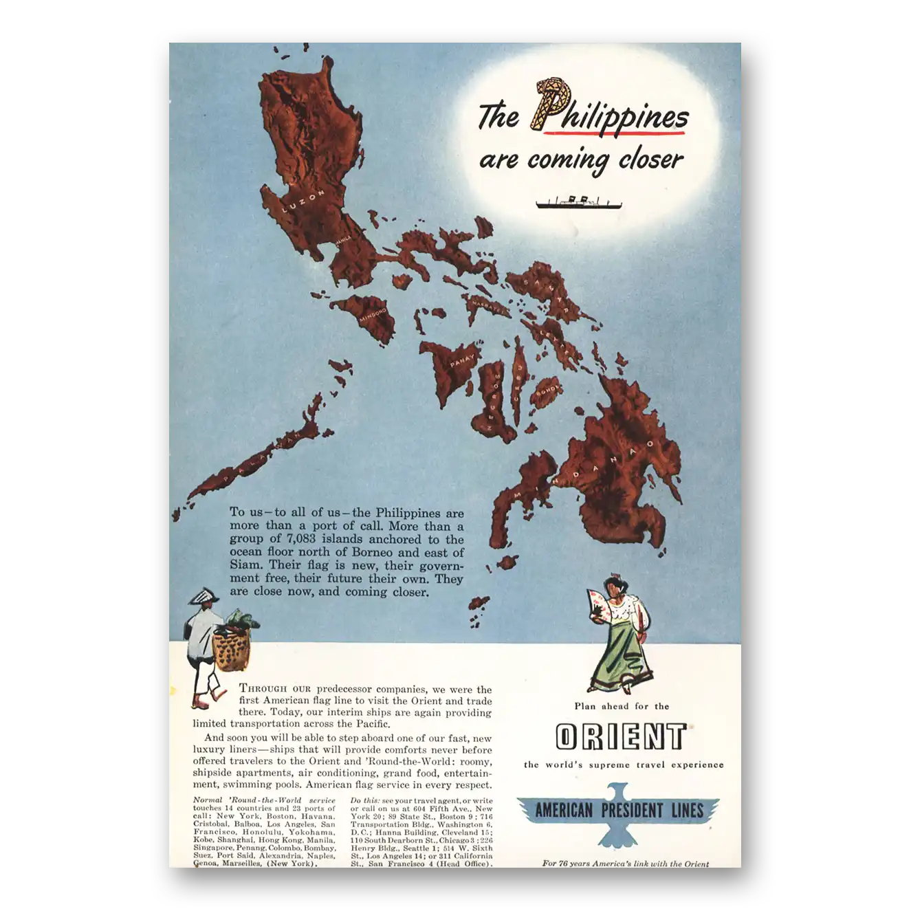 1947 American President Lines Philippines are Coming Closer Vintage Magazine Print Ad