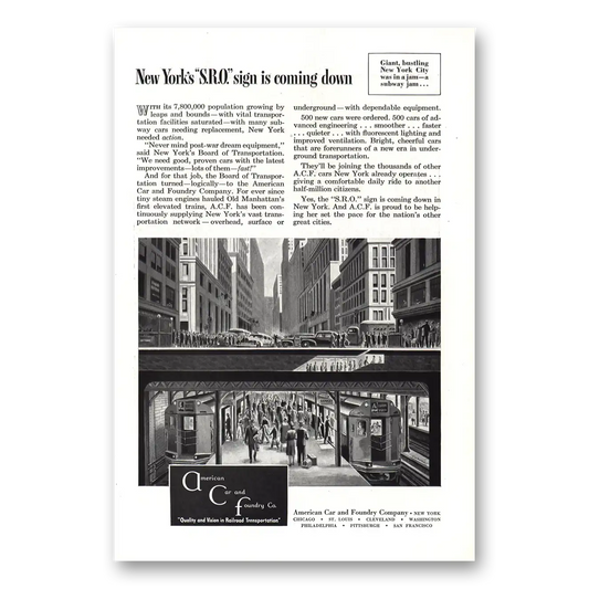 1947 American Car and Foundry New York SRO Sign Vintage Magazine Print Ad