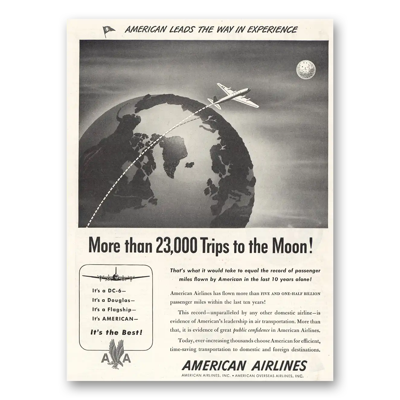 1947 American Airlines 23000 Trips to Moon Vintage Magazine Print Ad