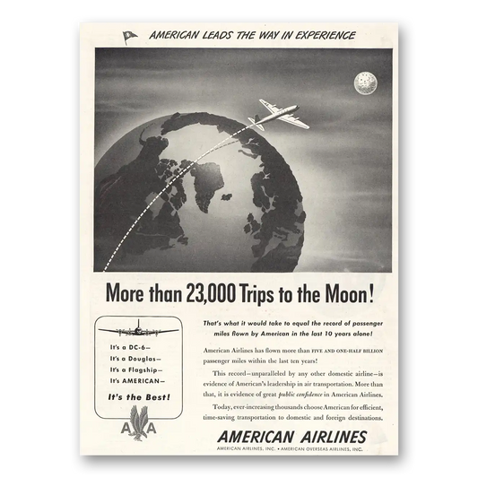 1947 American Airlines 23000 Trips to Moon Vintage Magazine Print Ad