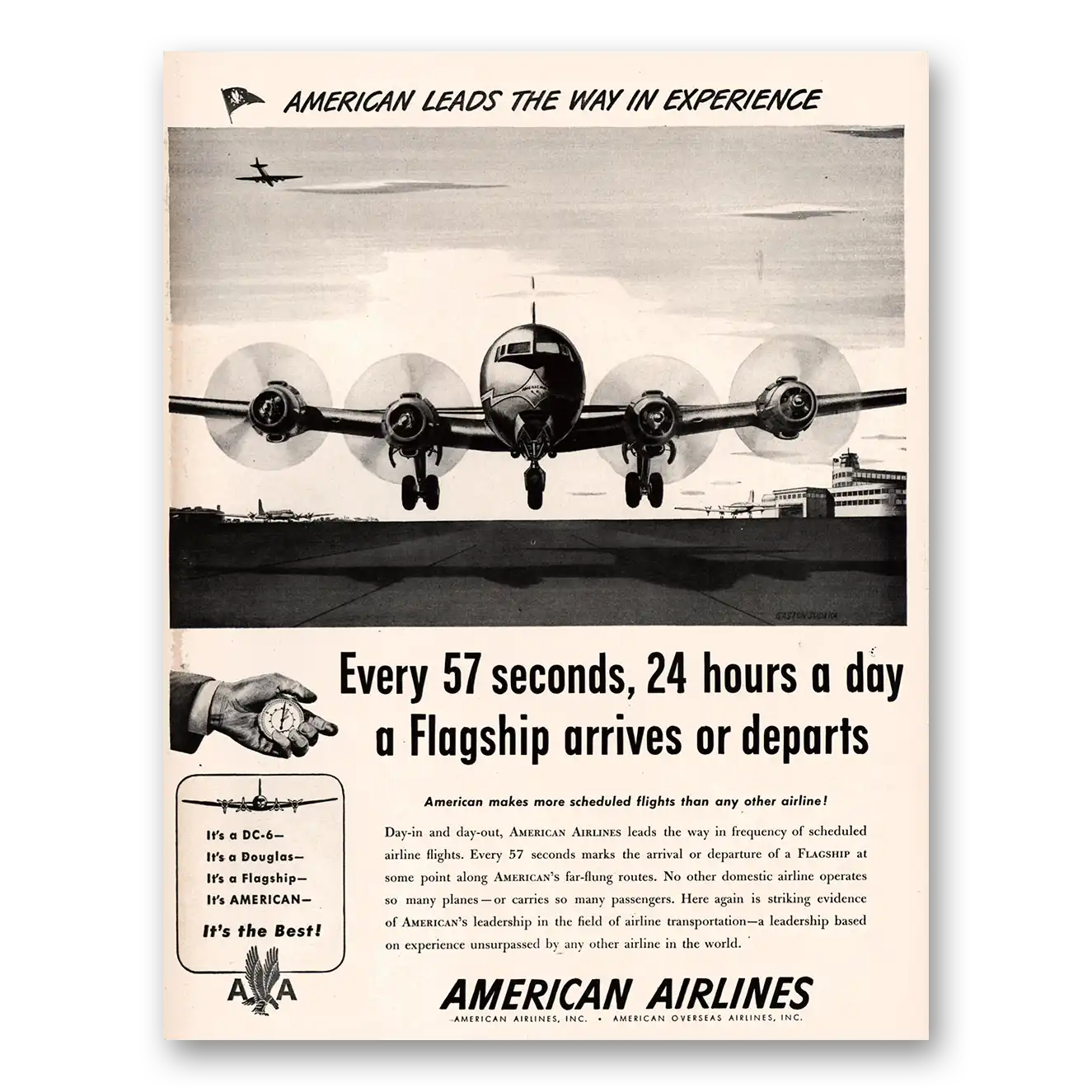 1947 American Airlines Flagship Every 57 Seconds Vintage Magazine Print Ad