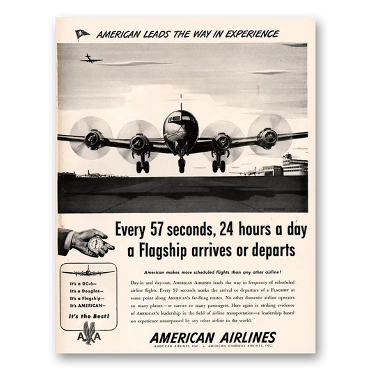 1947 American Airlines Flagship Every 57 Seconds Vintage Magazine Print Ad