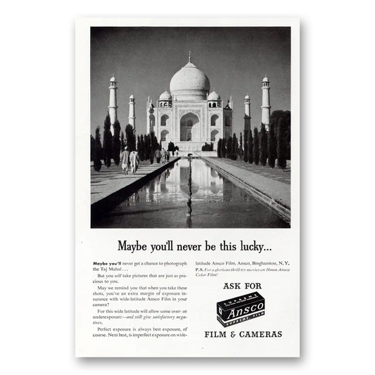 1947 Ansco Film Taj Mahal Maybe Never Be This Lucky Vintage Magazine Print Ad