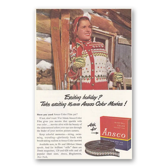 1947 Ansco Film Exciting Holiday Vintage Magazine Print Ad