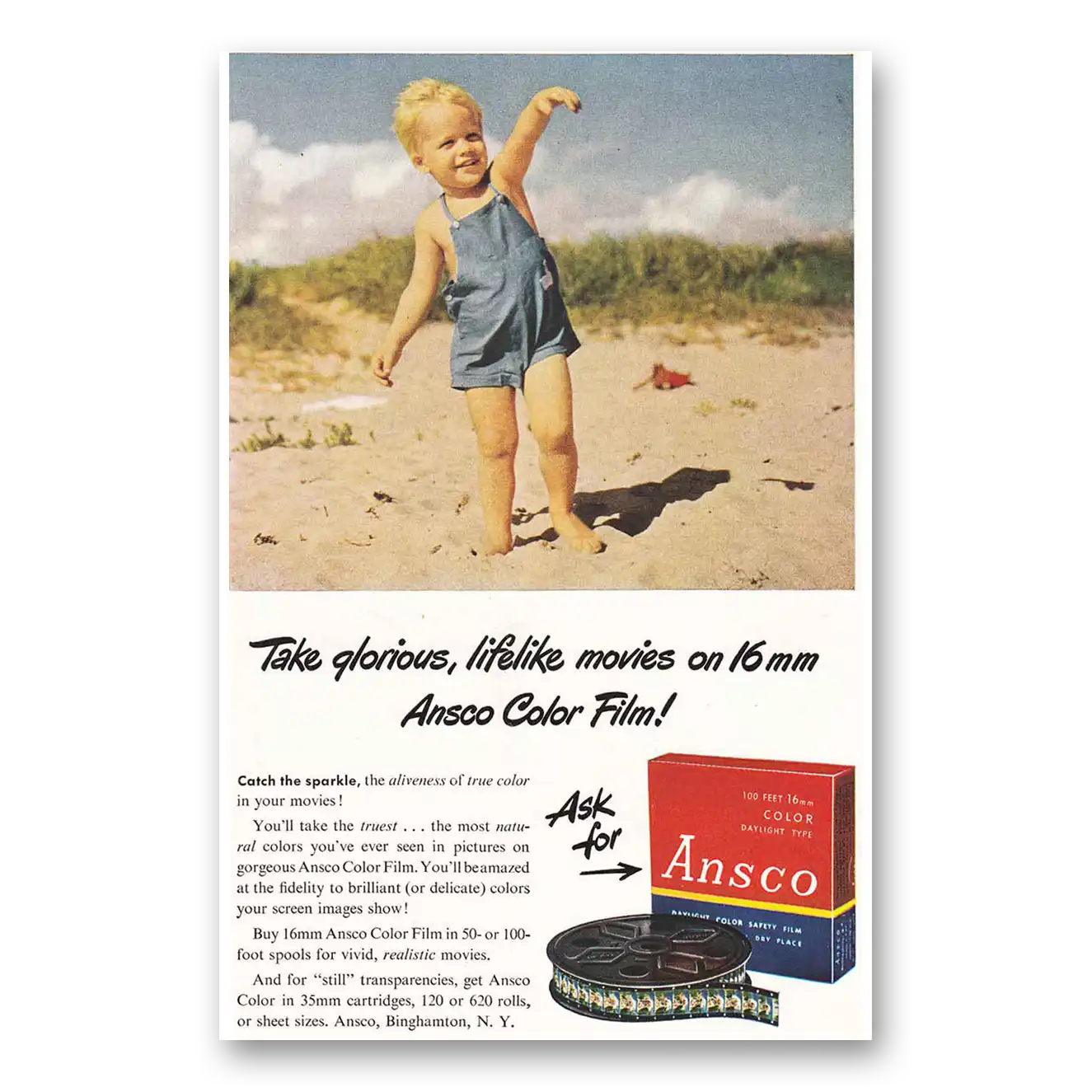 1947 Ansco Film Color Film Glorious Lifelike Movies Vintage Magazine Print Ad