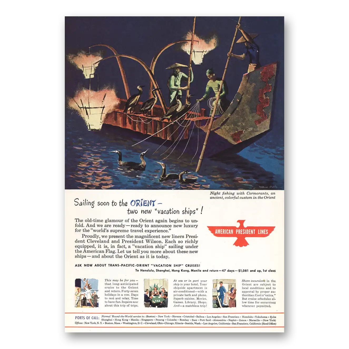 1947 American President Lines Willard Sheets Sailing Soon Orient Vintage Magazine Print Ad