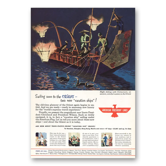 1947 American President Lines Willard Sheets Sailing Soon Orient Vintage Magazine Print Ad