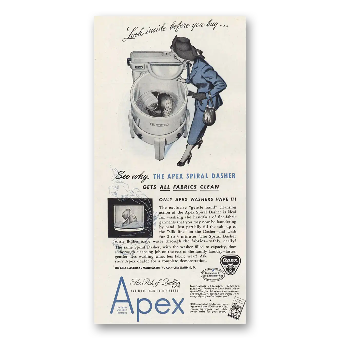 1947 Apex Spiral Dasher Washer Look Inside Before You Buy Vintage Magazine Print Ad