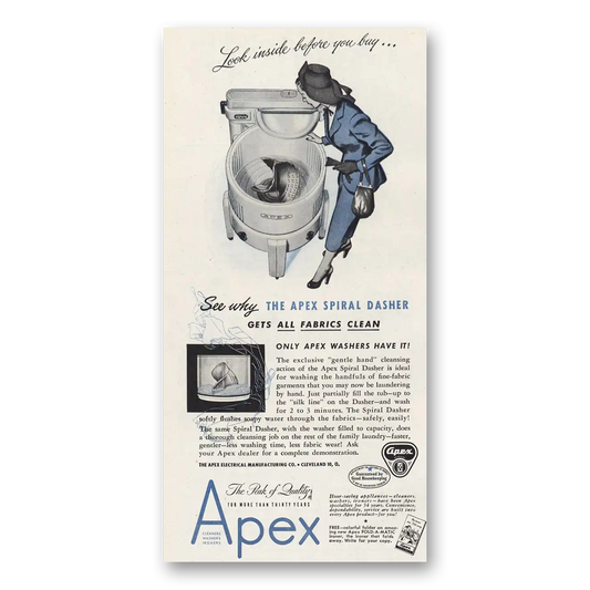 1947 Apex Spiral Dasher Washer Look Inside Before You Buy Vintage Magazine Print Ad