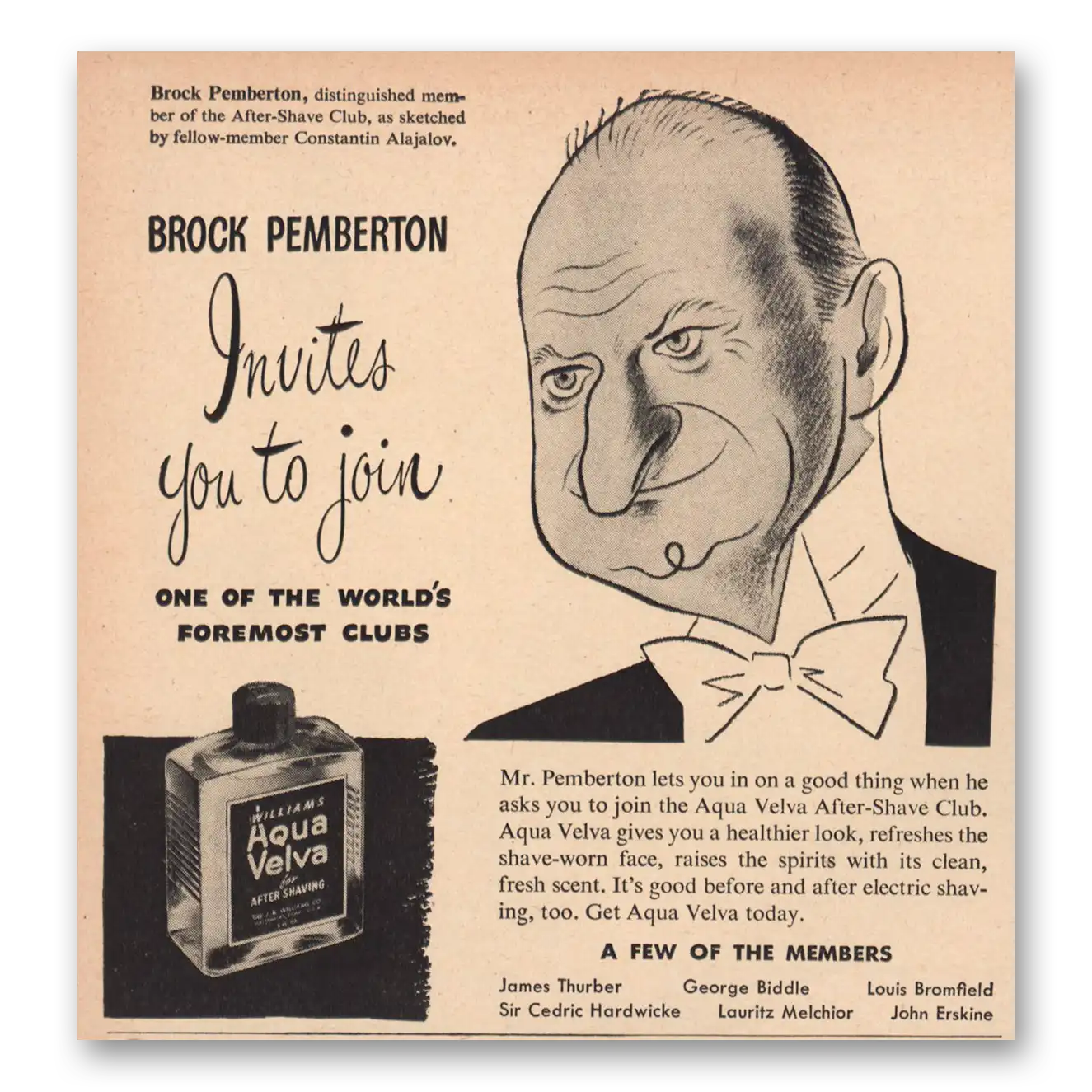 1947 Aqua Velva Brock Pemberton Vintage Magazine Print Ad