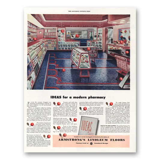 1948 Armstrong Linoleum Floors Modern Pharmacy Vintage Magazine Print Ad