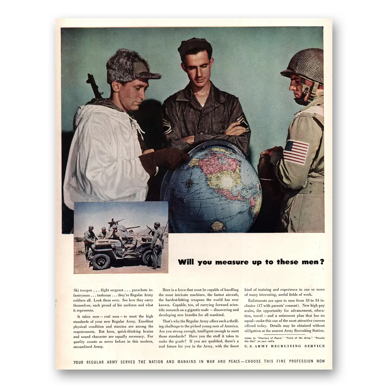 1947 US Army Will You Measure Up to These Men Vintage Magazine Print Ad