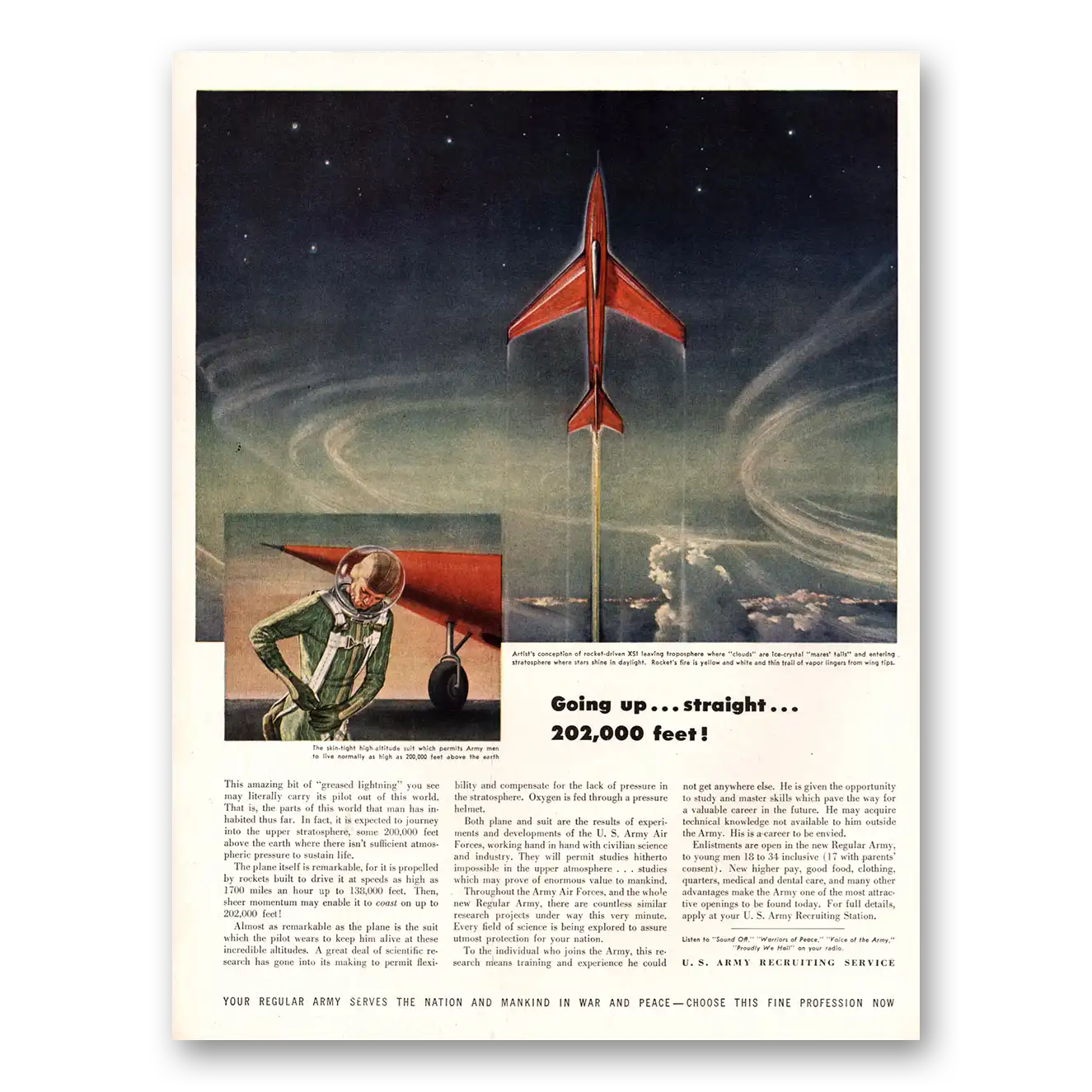 1947 US Army Going Up Straight 20Feet Vintage Magazine Print Ad