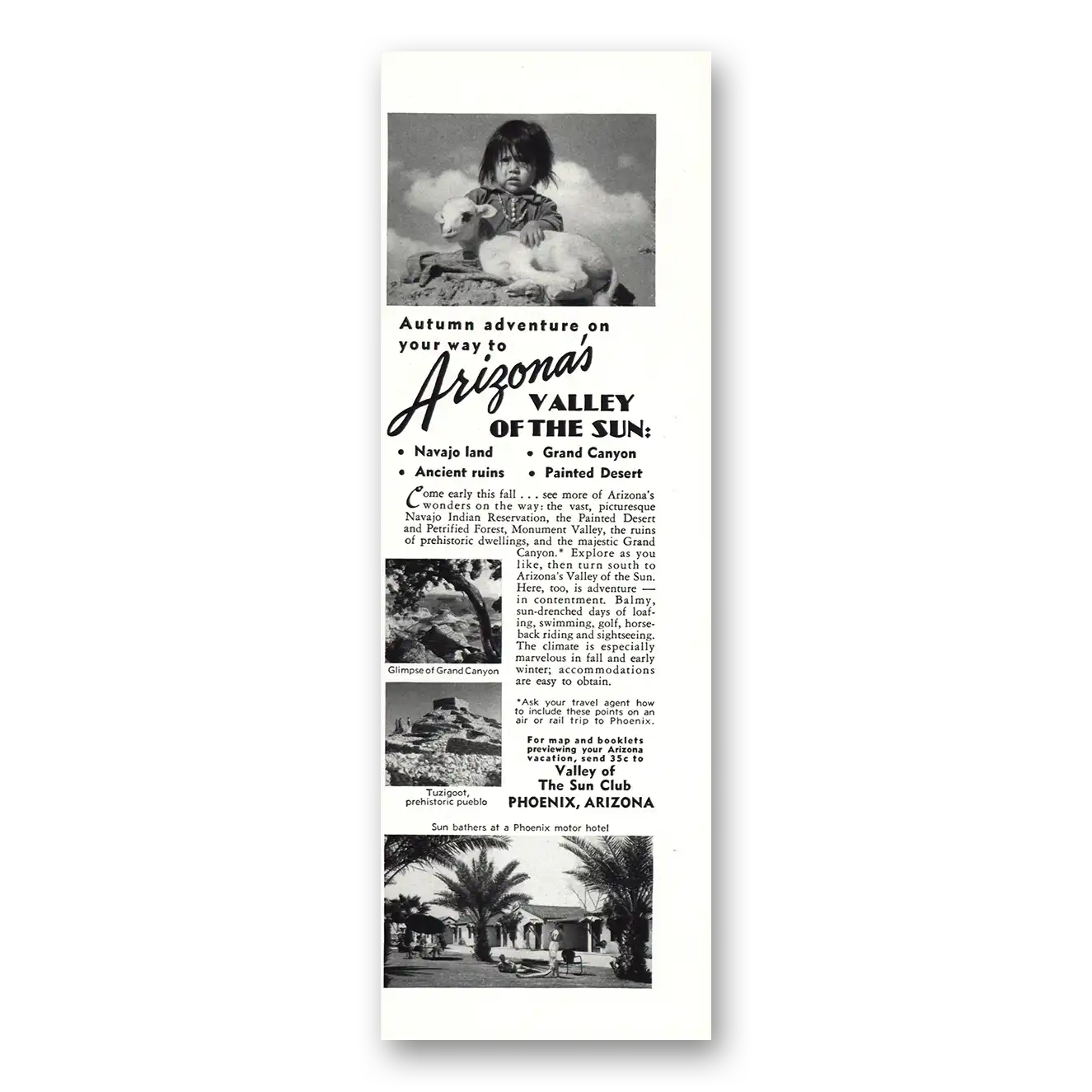 1947 Phoenix Arizona Autumn Adventure Vintage Magazine Print Ad