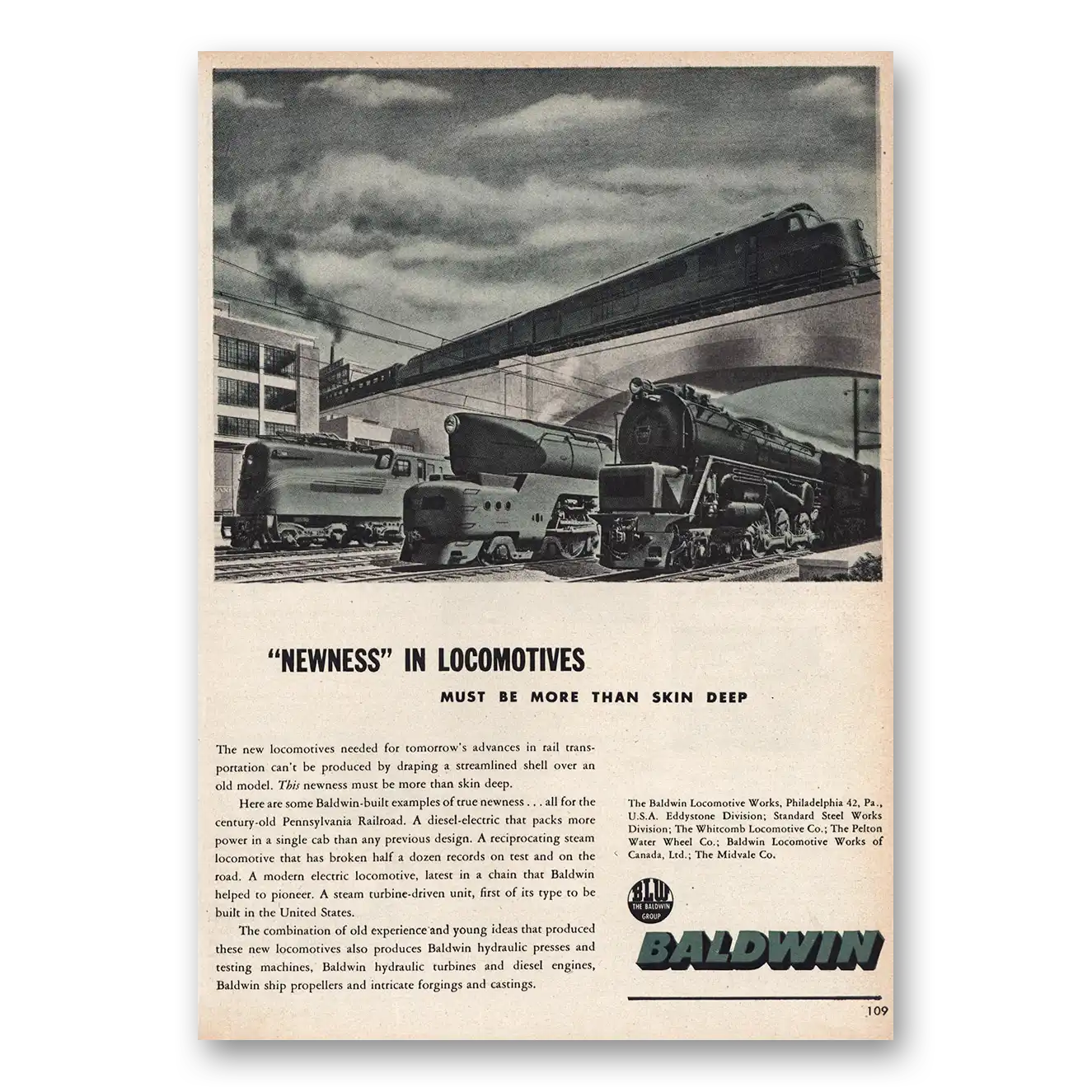 1947 Baldwin Locomotive Newness In Locomotives Vintage Magazine Print Ad