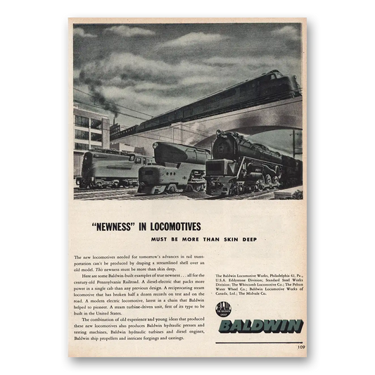 1947 Baldwin Locomotive Newness In Locomotives Vintage Magazine Print Ad