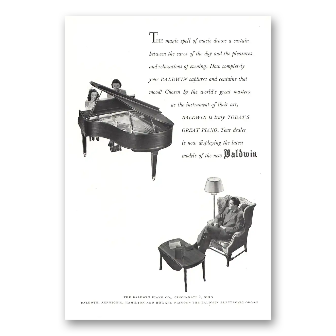 1947 Baldwin Piano Magic Spell of Music Vintage Magazine Print Ad