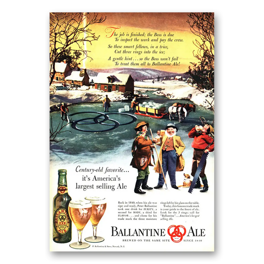 1947 Ballantines Ale Century Old Favorite Vintage Magazine Print Ad