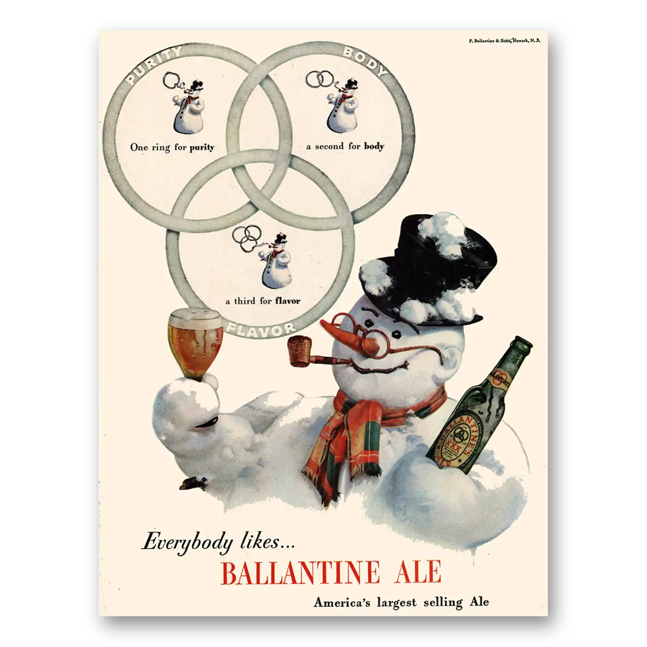 1947 Ballantines Ale One Ring for Purity Second for Body Vintage Magazine Print Ad