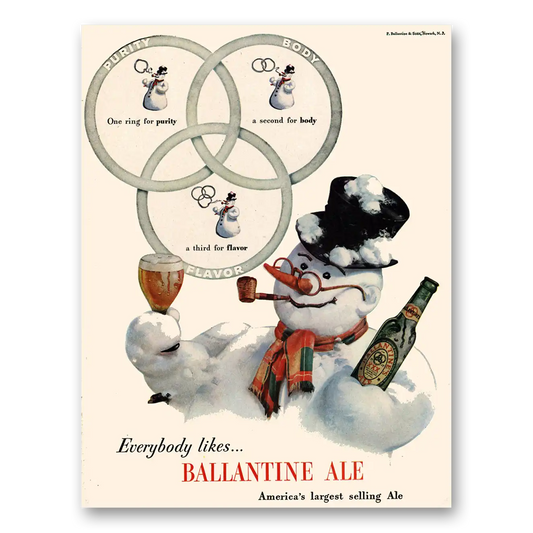 1947 Ballantines Ale One Ring for Purity Second for Body Vintage Magazine Print Ad