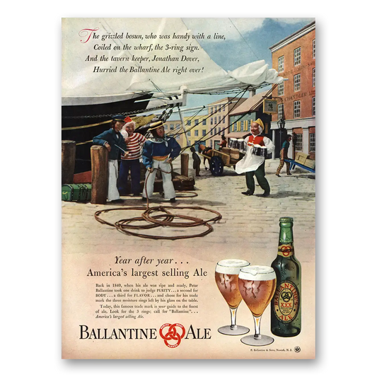 1947 Ballantines Ale Grizzled Bosun Handy With a Line Vintage Magazine Print Ad