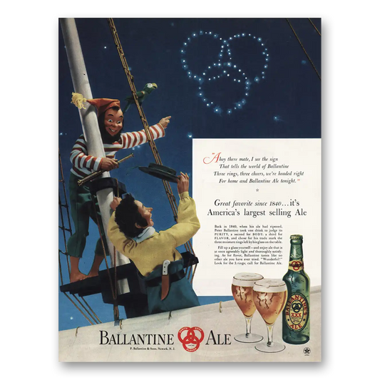 1947 Ballantines Ale Ahoy There Mate Vintage Magazine Print Ad
