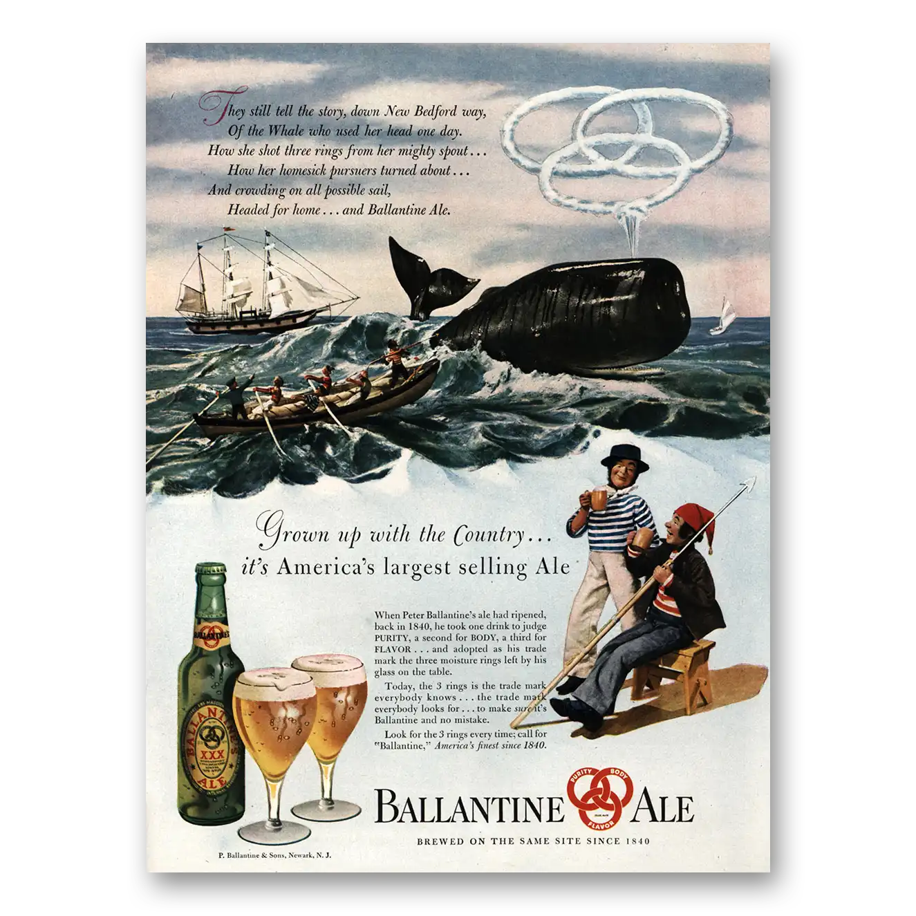 1947 Ballantines Ale Whale They Tell the Story Vintage Magazine Print Ad