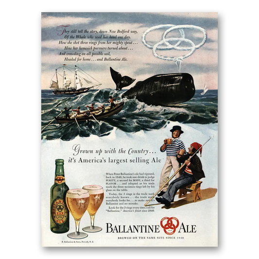 1947 Ballantines Ale Whale They Tell the Story Vintage Magazine Print Ad