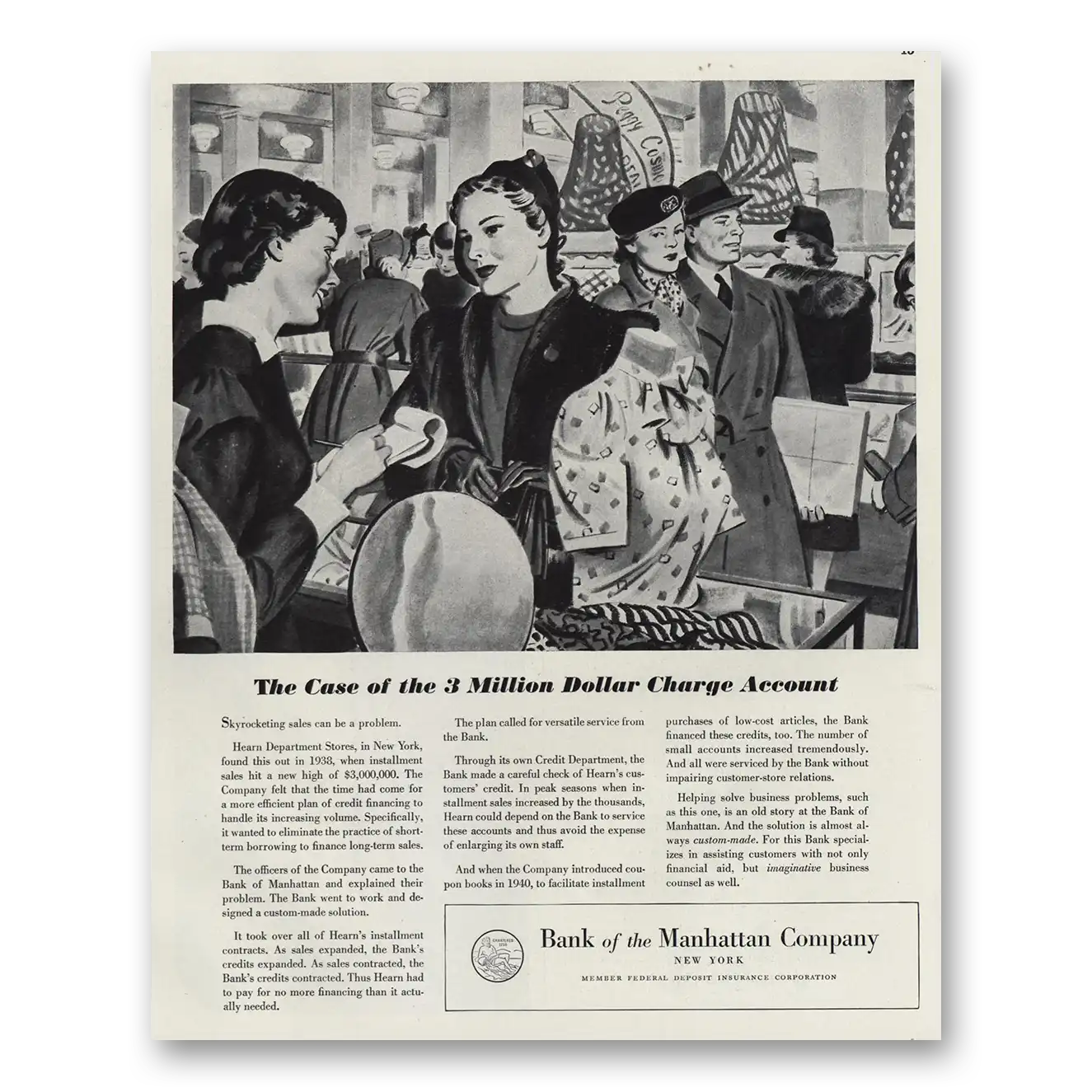 1947 Bank of the Manhattan Million Dollar Charge Account Vintage Magazine Print Ad