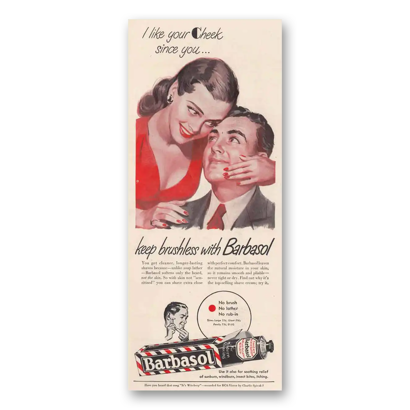 1947 Barbasol Shaving Cream I Like Your Cheek Vintage Magazine Print Ad